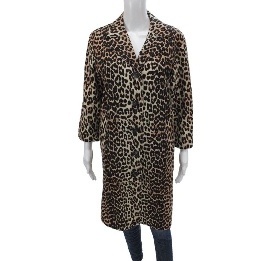 Ganni Women Multicolor Animal Print Overcoat Long Sleeve Size 34